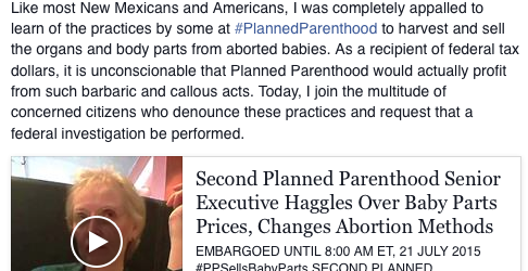 Breaking: NM Lt. Governor Denounces #PPSellsBabyParts